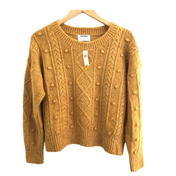 Old Navy Sweaters - Old Navy Mustard Yellow Speckled Cable-Knit Popcorn Sweater NWT Size XS